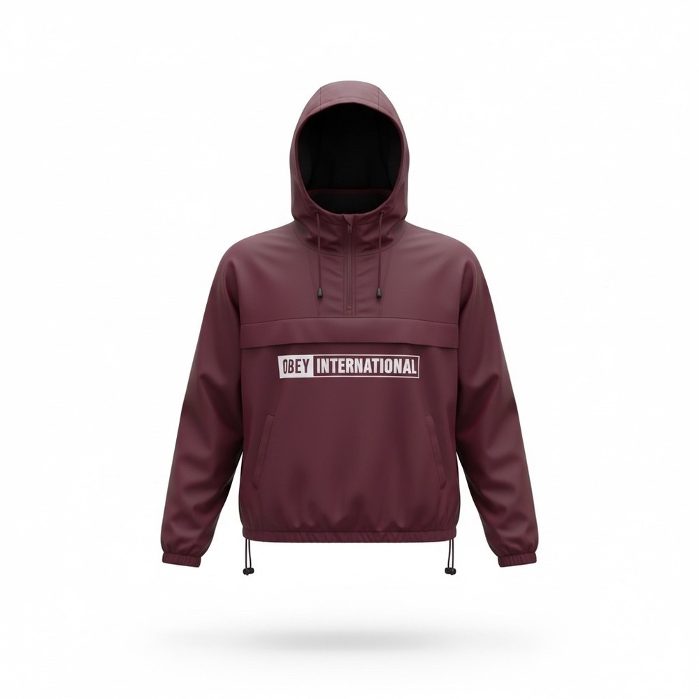 Obey International Burgundy Quarter Zip Anorak Fleece Lined Windbreaker Jacket